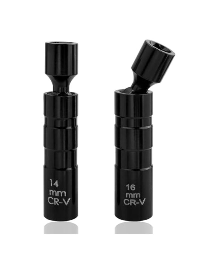 Generic 2Pcs 14mm & 16mm Magnetic Spark Plug Socket Set, 12-Point Universal Joint Spark Plug Wrench 3/8 Inch Drive Thin Wall Swivel Spark Plug Socket Removal Tool  - Image 2