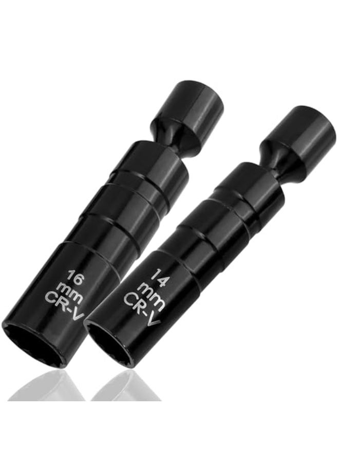 Generic 2Pcs 14mm & 16mm Magnetic Spark Plug Socket Set, 12-Point Universal Joint Spark Plug Wrench 3/8 Inch Drive Thin Wall Swivel Spark Plug Socket Removal Tool  - Image 1