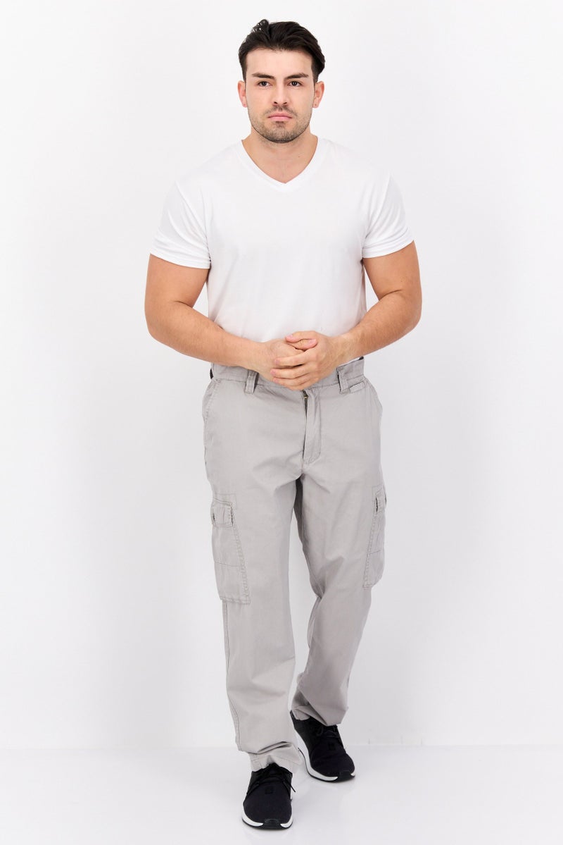 Paperbacks Men Regular Fit Plain Cargo Pants, Grey - Image 4