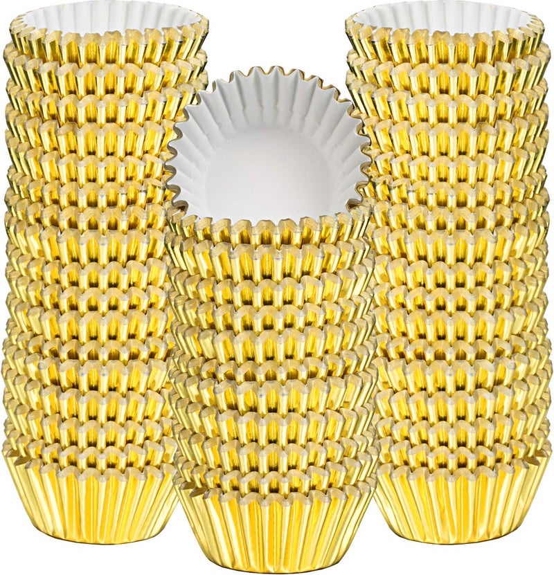Sumind 400 قطعة من بطانات الكعك الصغيرة، أكواب خبز من الفويل، بطانات كعك معدنية ملونة لخبز العطلات، مافن وكعك (ذهبي) - Image 1