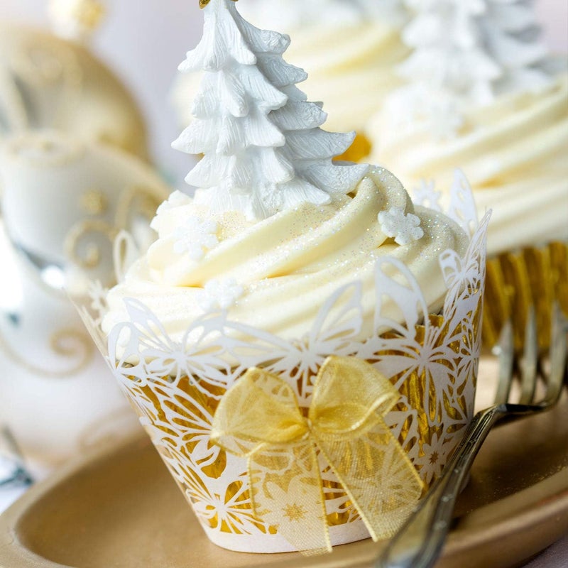 Sumind 400 قطعة من بطانات الكعك الصغيرة، أكواب خبز من الفويل، بطانات كعك معدنية ملونة لخبز العطلات، مافن وكعك (ذهبي) - Image 3