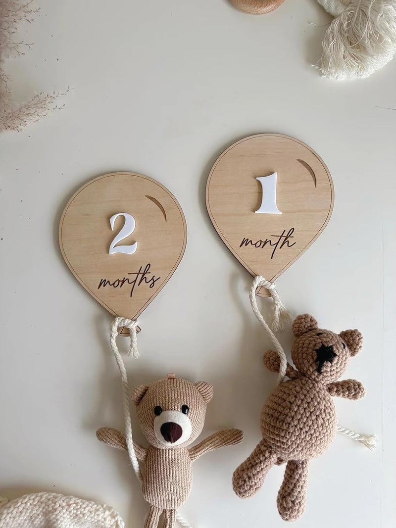 Haoser Air Balloon Wooden Baby Milestone | Boho Baby Milestone | Props for Babies Photo| Monthly Prop Marker Babies Growth | Props for Photoshoot| - Image 2