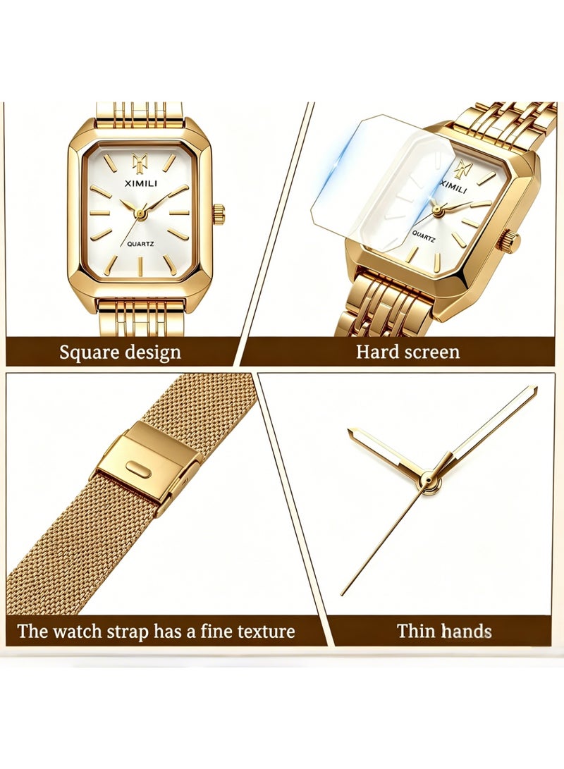 XIMILI Women Fashion Watch Metal Case Band Luxury Analog Wrist Watch Glittering Quartz Watch and Gold Bracelet Set - Image 3