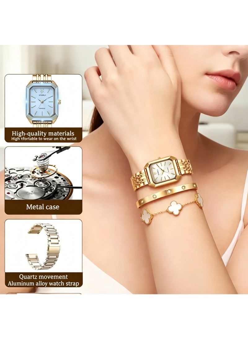 XIMILI Women Fashion Watch Metal Case Band Luxury Analog Wrist Watch Glittering Quartz Watch and Gold Bracelet Set - Image 4