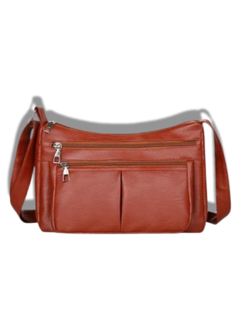 Soko Mesh Chic PU Leather Shoulder Bag: Sleek Brown Crossbody Purse with Adjustable Strap & Multiple Compartments - Perfect Travel Companion for Women - Stylish Everyday Organizer  - Image 1