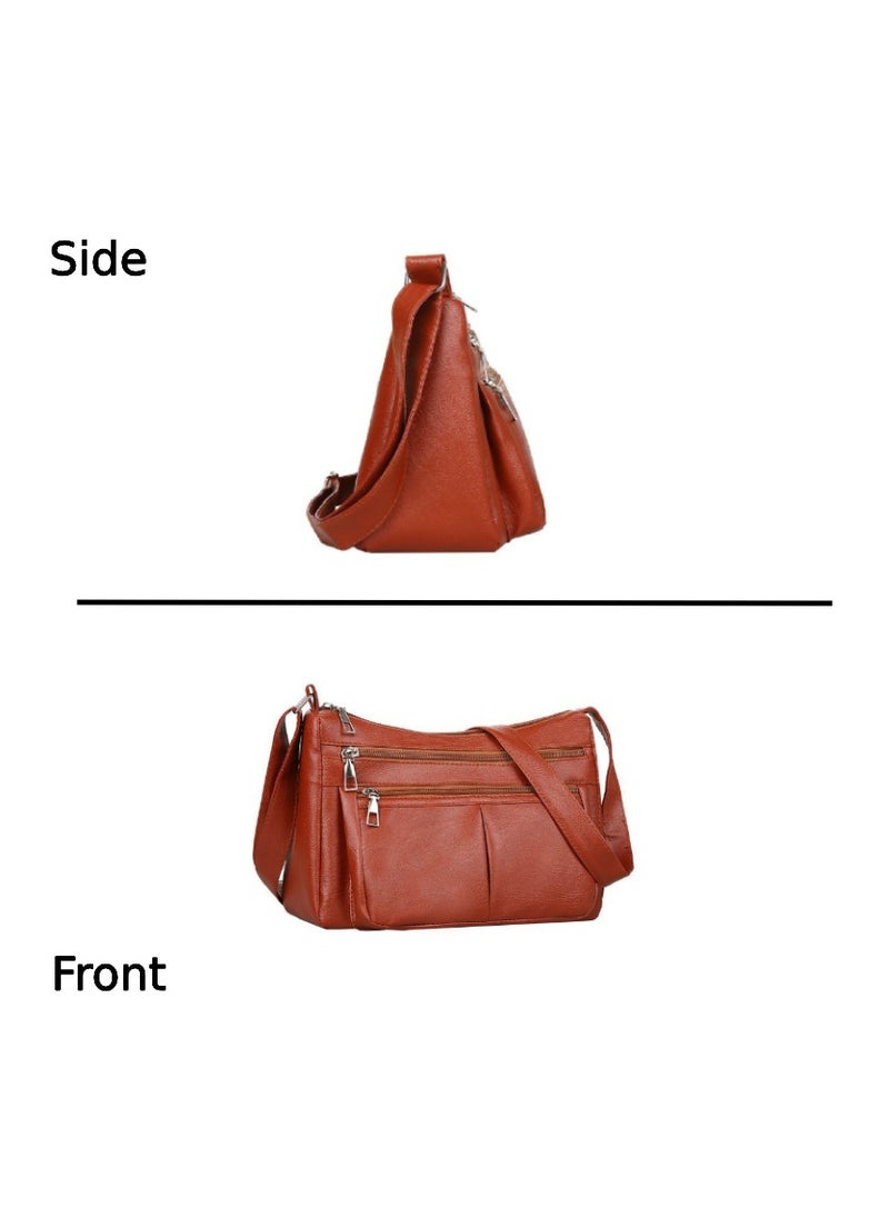 Soko Mesh Chic PU Leather Shoulder Bag: Sleek Brown Crossbody Purse with Adjustable Strap & Multiple Compartments - Perfect Travel Companion for Women - Stylish Everyday Organizer  - Image 2