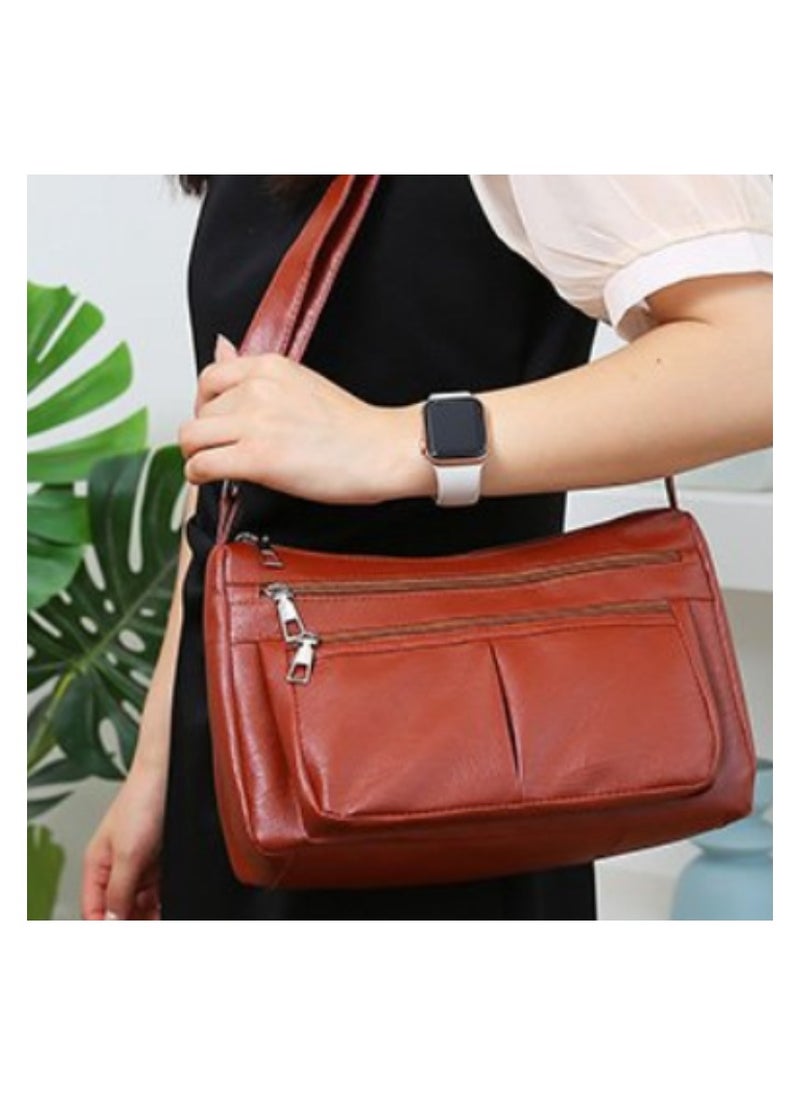 Soko Mesh Chic PU Leather Shoulder Bag: Sleek Brown Crossbody Purse with Adjustable Strap & Multiple Compartments - Perfect Travel Companion for Women - Stylish Everyday Organizer  - Image 5