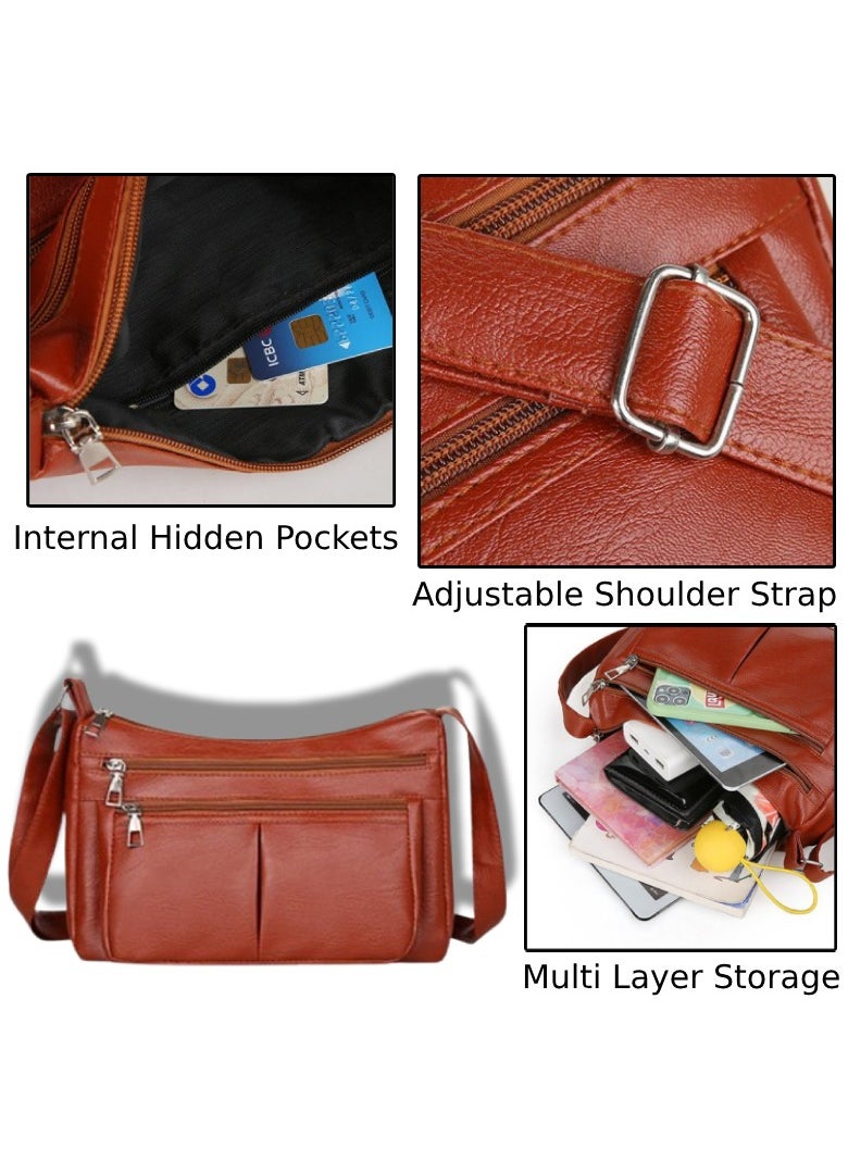 Soko Mesh Chic PU Leather Shoulder Bag: Sleek Brown Crossbody Purse with Adjustable Strap & Multiple Compartments - Perfect Travel Companion for Women - Stylish Everyday Organizer  - Image 4