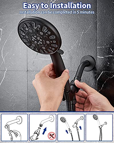 VMASSTONE High Pressure Handheld Shower Head VMASSTONE 7-Spray Setting Showerhead Kit with 59" Stainless Steel Hose and Adjustable Mount for Showering Enjoyment Even at Low Water Flow (HM-002 Matte Black) - Image 5