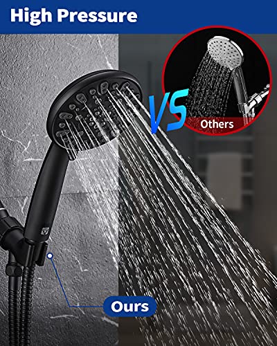 VMASSTONE High Pressure Handheld Shower Head VMASSTONE 7-Spray Setting Showerhead Kit with 59" Stainless Steel Hose and Adjustable Mount for Showering Enjoyment Even at Low Water Flow (HM-002 Matte Black) - Image 3