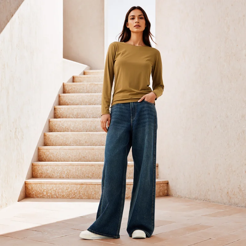 سبلاش فيڤ Ribbed T-shirt with Crew Neck