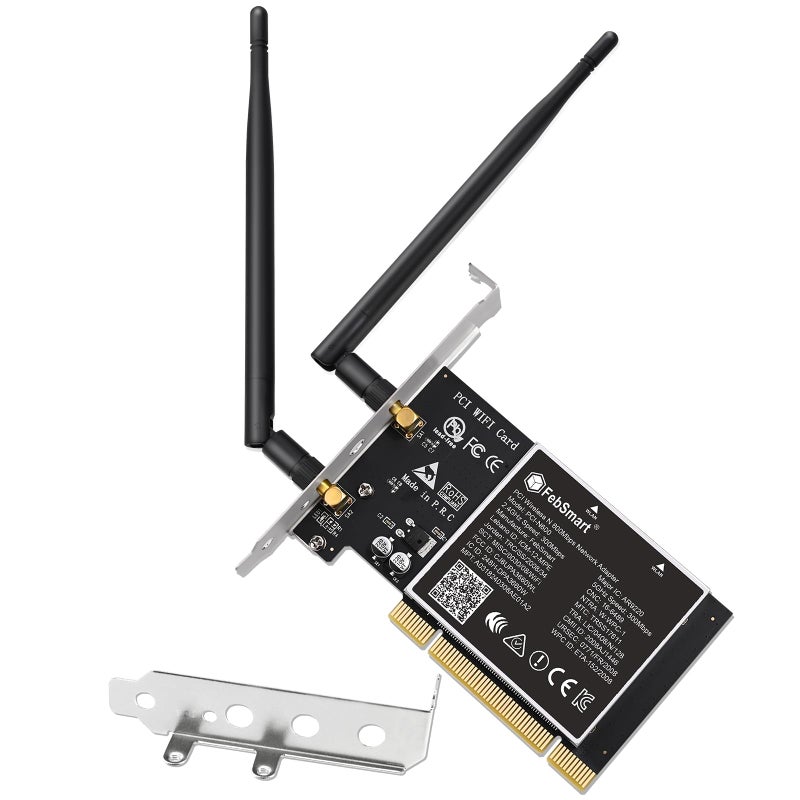 FebSmart Wireless N Dual Band 600Mbps (2.4GHz 300Mbps or 5GHz 300Mbps) PCI WiFi Adapter for Windows 11, 10, 8.x, 7, XP (32/64bit) and Windows Server Desktop PCs, PCI Interface WiFi Card (PCI-N600) - Image 1