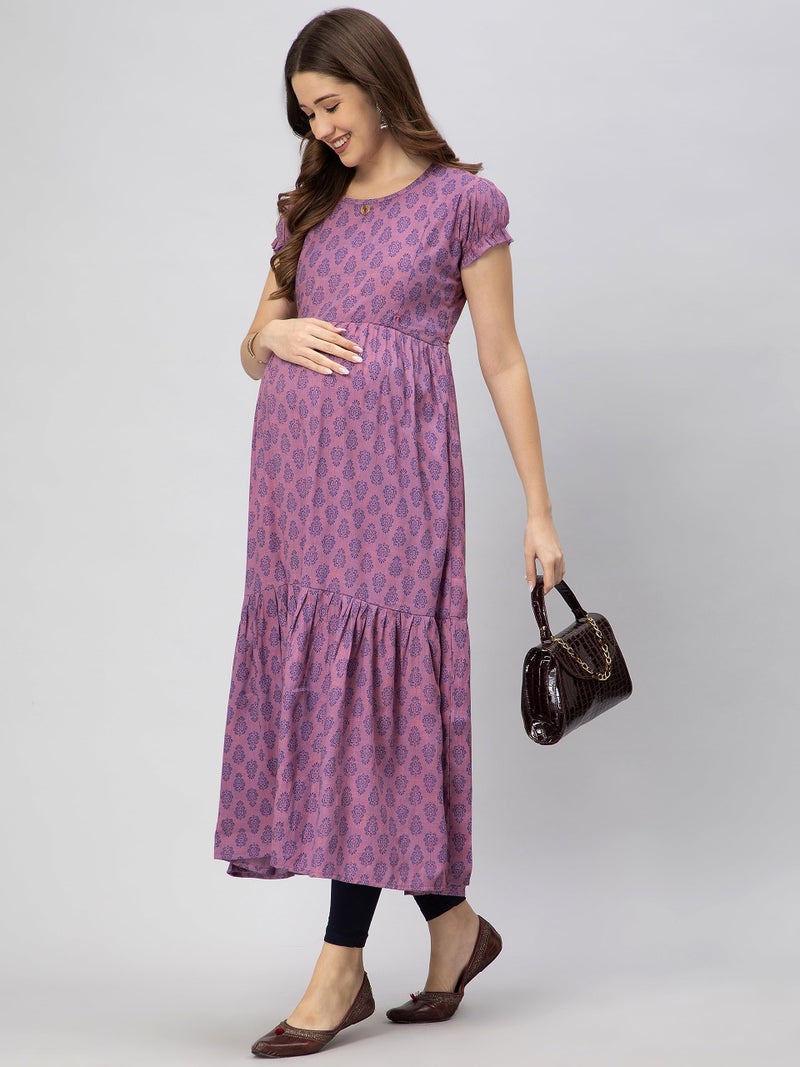 CEE 18 Women's Cotton Rayon A-Line Maternity Feeding Kurti with Zippers (9926_40_Elegant Pink_Large) - Image 4