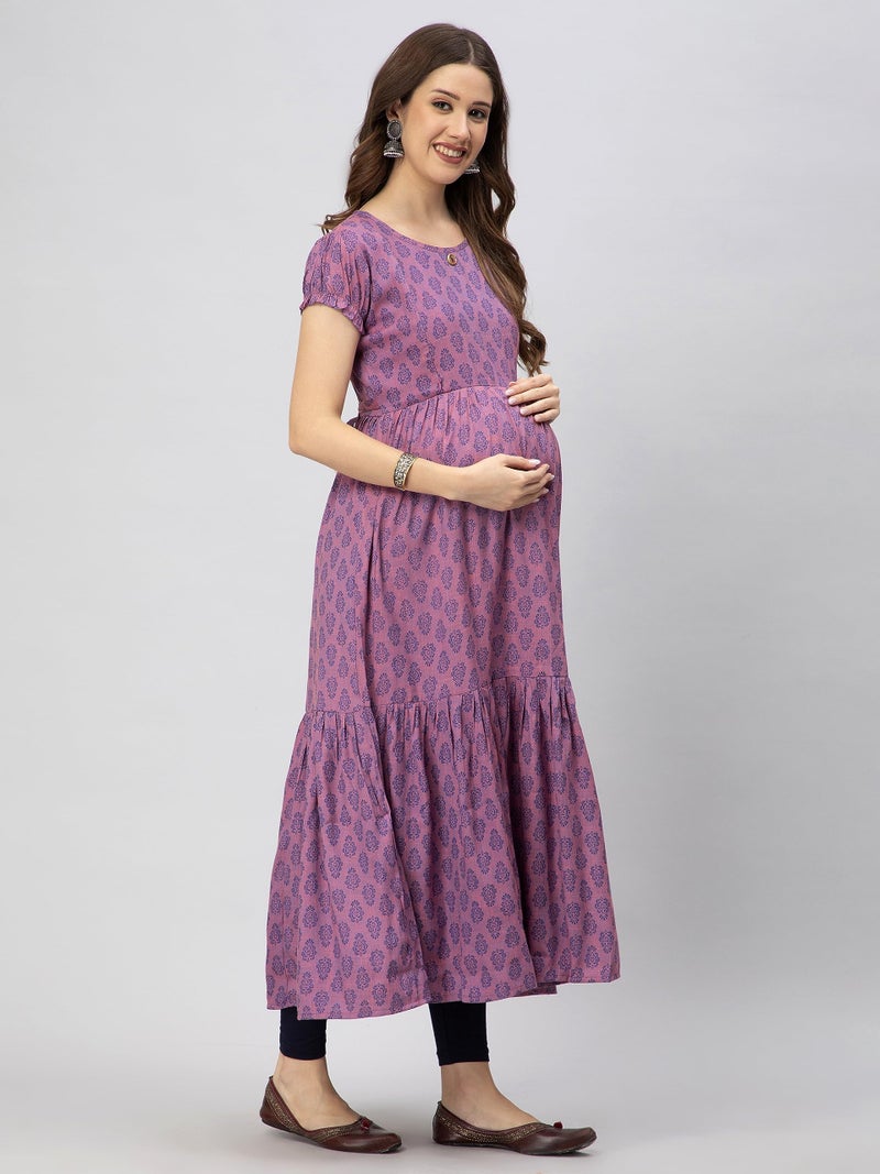 CEE 18 Women's Cotton Rayon A-Line Maternity Feeding Kurti with Zippers (9926_40_Elegant Pink_Large) - Image 3