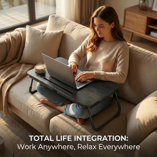BUYIFY Foldable Laptop Bed Desk for Couch, Sofa - Large Lap Desk Tray Table with Cup Holder and Tablet Slot - Portable Notebook Stand for Eating, Writing, Studying and WFH -NEW-006 - Image 4