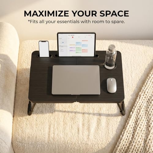 BUYIFY Foldable Laptop Bed Desk for Couch, Sofa - Large Lap Desk Tray Table with Cup Holder and Tablet Slot - Portable Notebook Stand for Eating, Writing, Studying and WFH -NEW-006 - Image 3