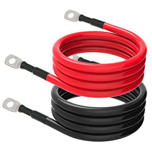 TUELETFU كابلات بطارية 6 AWG كابل عاكس طاقة بطارية 6 قياس مع لقم نحاسية مغطاة بالقصدير بحجم 5/16 بوصة في كلا الطرفين للسولار والبحرية والقوارب وRV والسيارات والدراجات النارية 2 قطع (4 أقدام) - Image 5