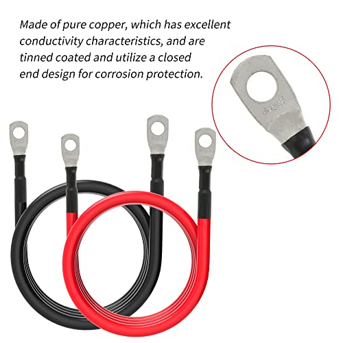 TUELETFU كابلات بطارية 6 AWG كابل عاكس طاقة بطارية 6 قياس مع لقم نحاسية مغطاة بالقصدير بحجم 5/16 بوصة في كلا الطرفين للسولار والبحرية والقوارب وRV والسيارات والدراجات النارية 2 قطع (4 أقدام) - Image 3