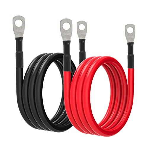 TUELETFU كابلات بطارية 6 AWG كابل عاكس طاقة بطارية 6 قياس مع لقم نحاسية مغطاة بالقصدير بحجم 5/16 بوصة في كلا الطرفين للسولار والبحرية والقوارب وRV والسيارات والدراجات النارية 2 قطع (4 أقدام) - Image 1