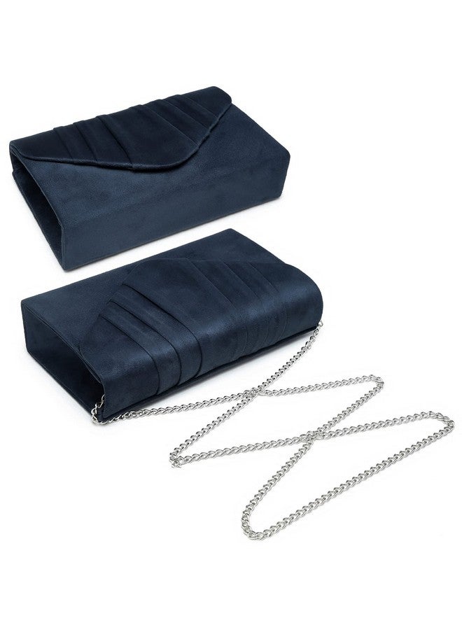 Dasein Women's Evening Bag Pleated Envelope Clutch Handbag Wedding Party Bridal Purse (1-Velvet Navy) - Image 2
