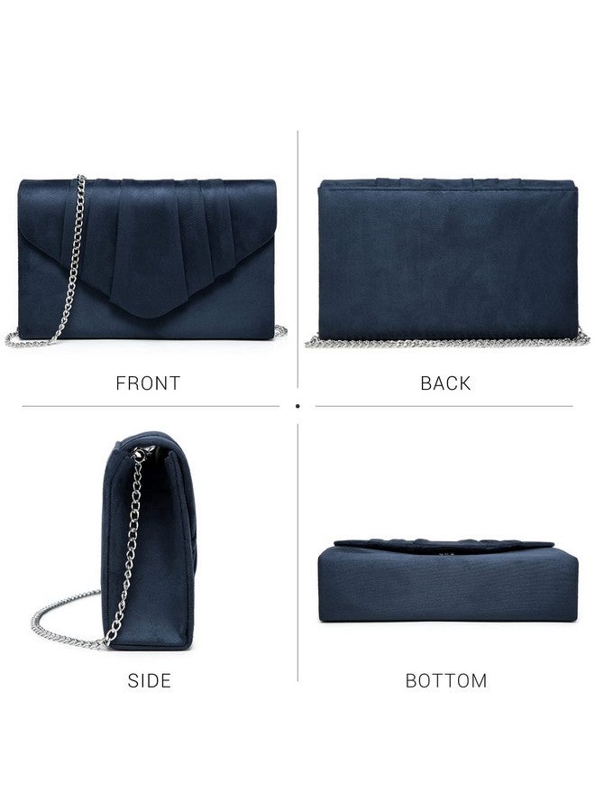 Dasein Women's Evening Bag Pleated Envelope Clutch Handbag Wedding Party Bridal Purse (1-Velvet Navy) - Image 1