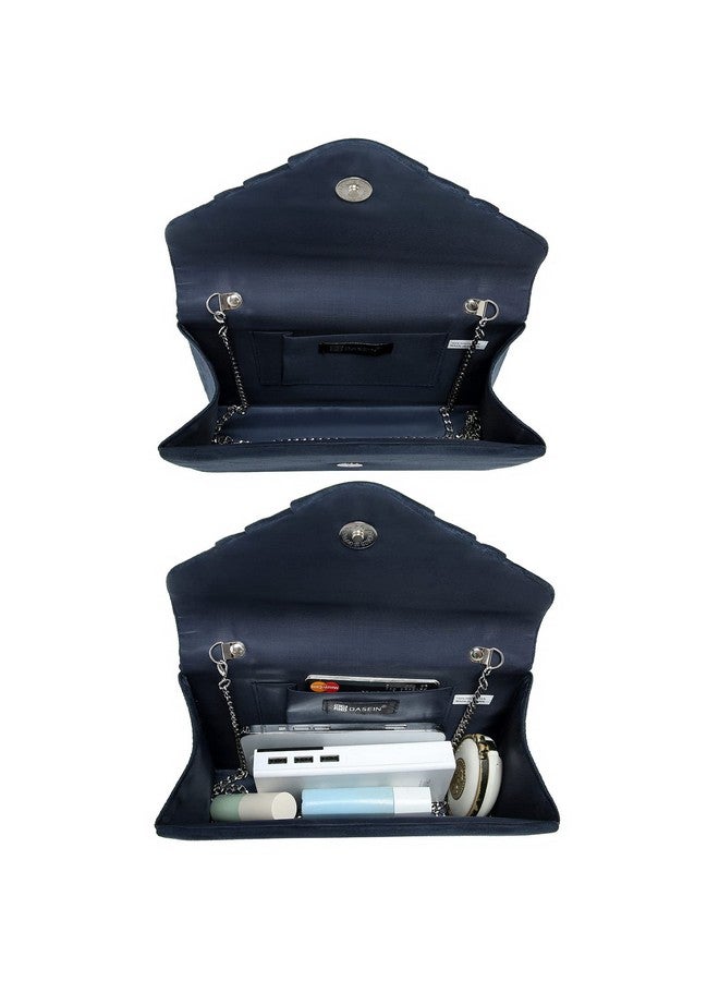 Dasein Women's Evening Bag Pleated Envelope Clutch Handbag Wedding Party Bridal Purse (1-Velvet Navy) - Image 3