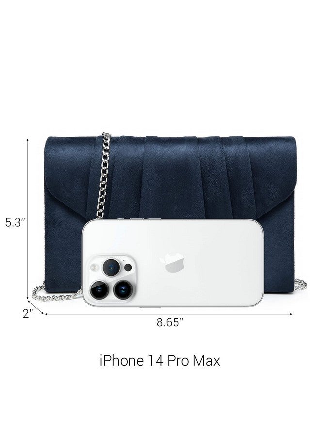 Dasein Women's Evening Bag Pleated Envelope Clutch Handbag Wedding Party Bridal Purse (1-Velvet Navy) - Image 4