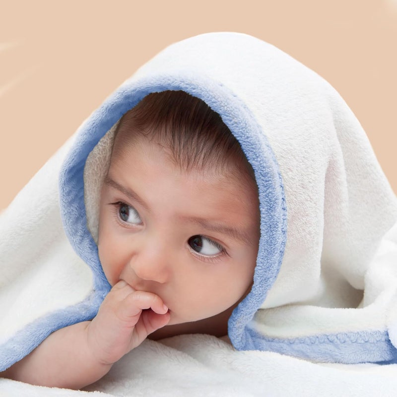 POLYTE Premium Hypoallergenic Microfiber Hooded Baby Bath Towel 36 x 36 in 2 Pack White wYellowBlue Trim - Image 4