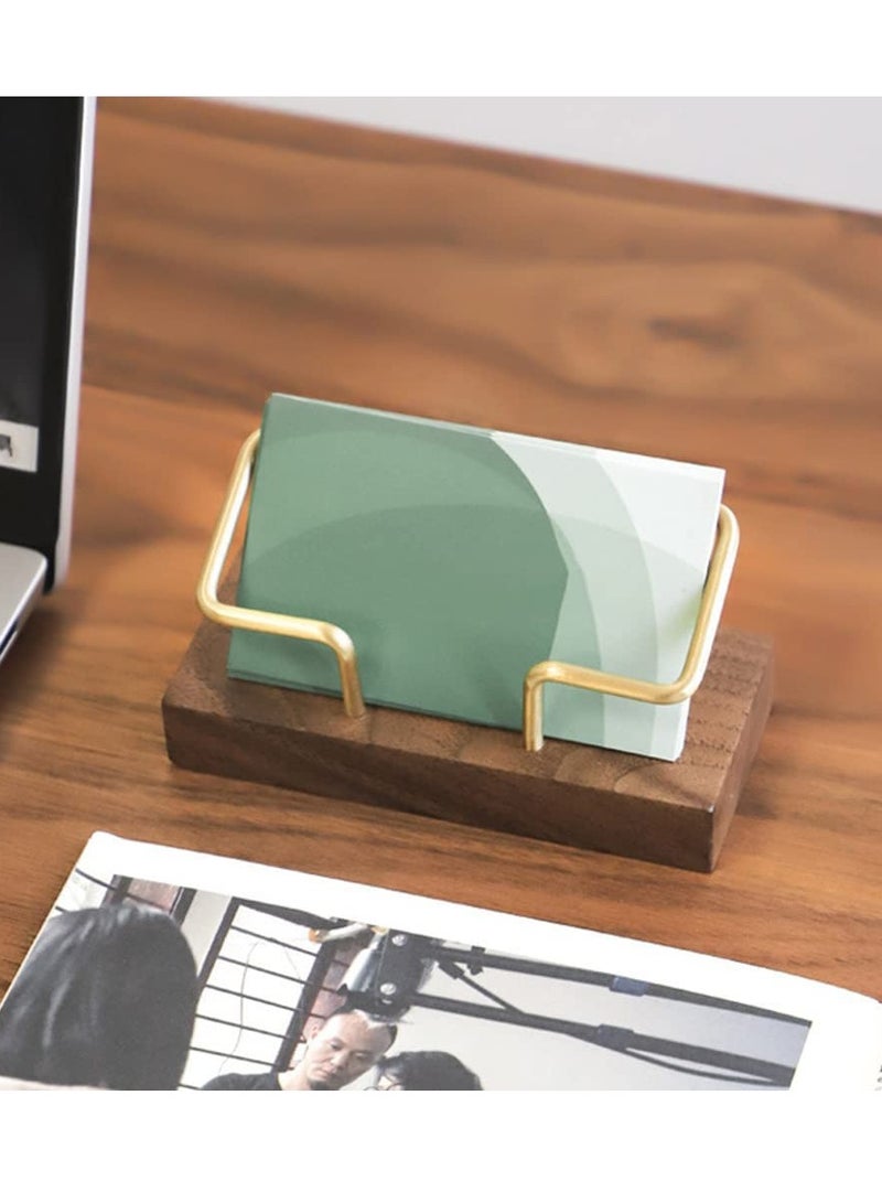 Walnut Wood Business Card Holder for Desk, Gold Business Card Display Holder, Desktop Business Card Stand Organizer for Office Tabletop - Image 3