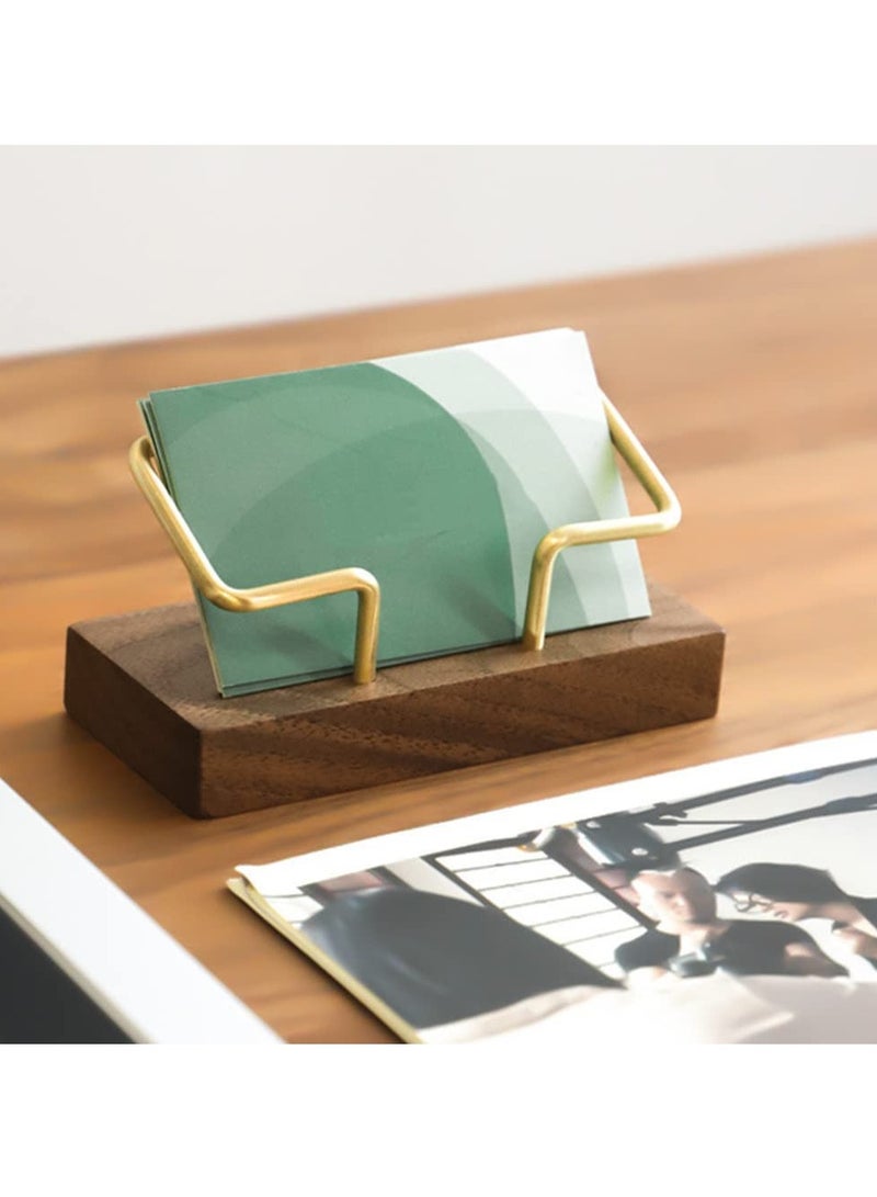 Walnut Wood Business Card Holder for Desk, Gold Business Card Display Holder, Desktop Business Card Stand Organizer for Office Tabletop - Image 4