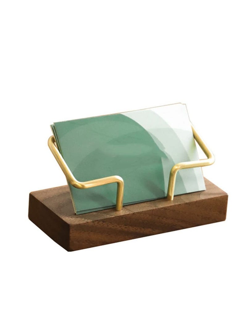 Walnut Wood Business Card Holder for Desk, Gold Business Card Display Holder, Desktop Business Card Stand Organizer for Office Tabletop - Image 1