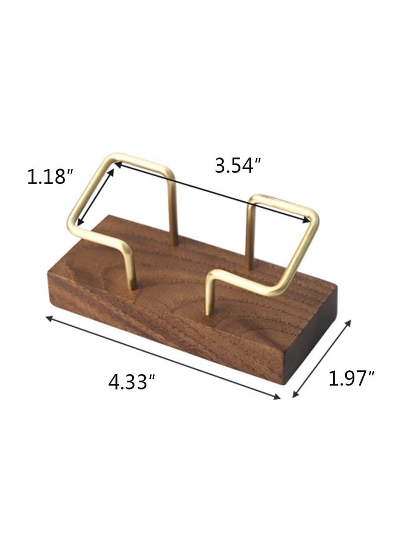 Walnut Wood Business Card Holder for Desk, Gold Business Card Display Holder, Desktop Business Card Stand Organizer for Office Tabletop - Image 2