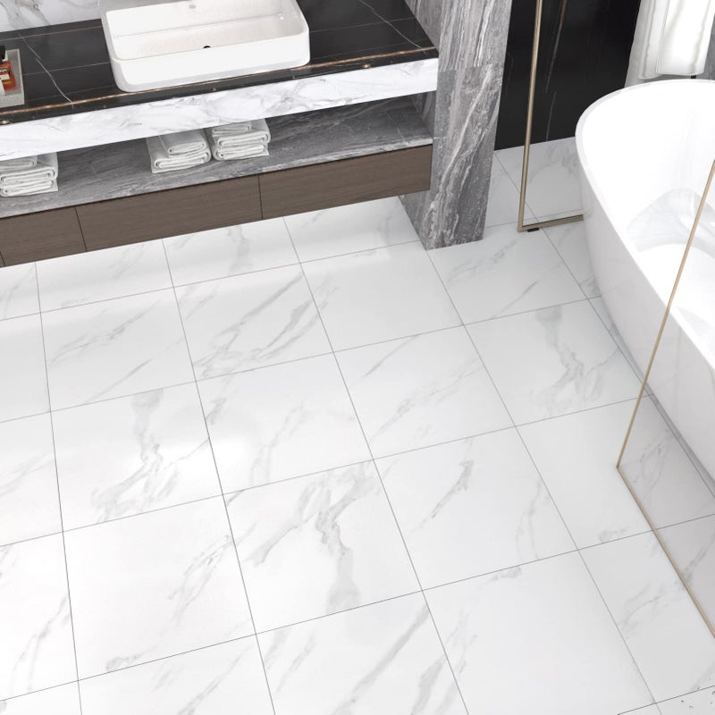 WESTICK White Marble Peel and Stick Floor Tile Bathroom Waterproof Marble Flooring Tiles Self Adhesive Sticky Tiles for Floor Bedroom Kitchen Camper Laundry Peel and Stick Tile Flooring 20 PCS 12"x12" - Image 2