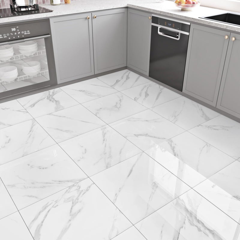 WESTICK White Marble Peel and Stick Floor Tile Bathroom Waterproof Marble Flooring Tiles Self Adhesive Sticky Tiles for Floor Bedroom Kitchen Camper Laundry Peel and Stick Tile Flooring 20 PCS 12"x12" - Image 3