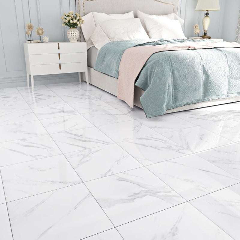 WESTICK White Marble Peel and Stick Floor Tile Bathroom Waterproof Marble Flooring Tiles Self Adhesive Sticky Tiles for Floor Bedroom Kitchen Camper Laundry Peel and Stick Tile Flooring 20 PCS 12"x12" - Image 4