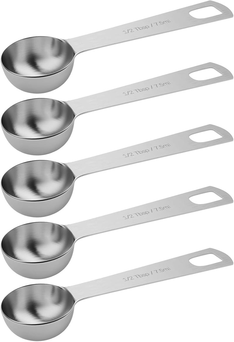 BERYLER 5PCS 1/2tbsp (1.5tsp, 7.5ml, 1/4oz) Single Measuring Spoon, Stainless Steel Individual Teaspoons Only - Image 1