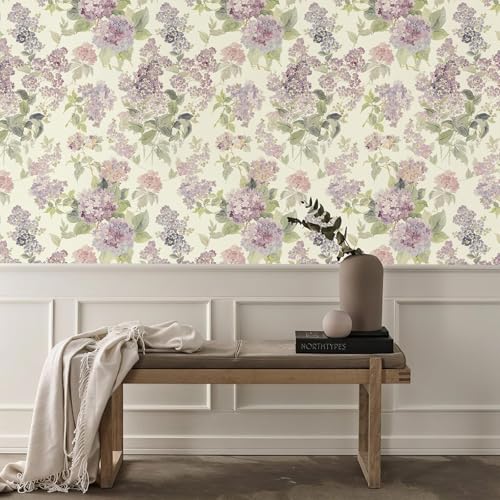 JiffDiff Floral Wallpaper Peel and Stick Modern, Purple Lilac Flower Wall Paper, Vintage Self Adhesive Wallpapers for Bedroom or Furniture Decor, Removable Renter Friendly Contact Paper 120" X17.3" - Image 5