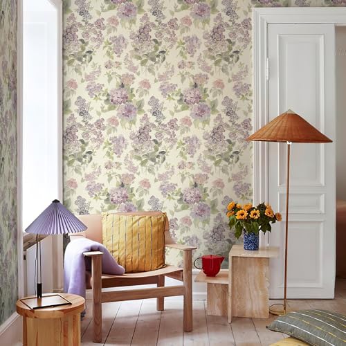 JiffDiff Floral Wallpaper Peel and Stick Modern, Purple Lilac Flower Wall Paper, Vintage Self Adhesive Wallpapers for Bedroom or Furniture Decor, Removable Renter Friendly Contact Paper 120" X17.3" - Image 3