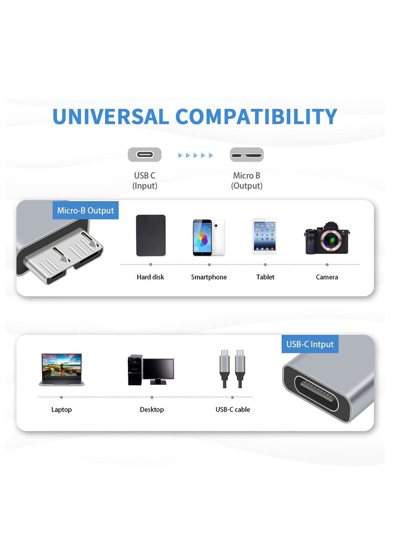 USB C to Micro B Adapter, Type C to Micro B Cable Adapter, 2Pack Micro B to USB C 3.1 Gen2 Adapter for Hard Drive Cable, USB C Hard Drive Cable Adapter for USB 3.0 External Portable SSD HDD - Image 2