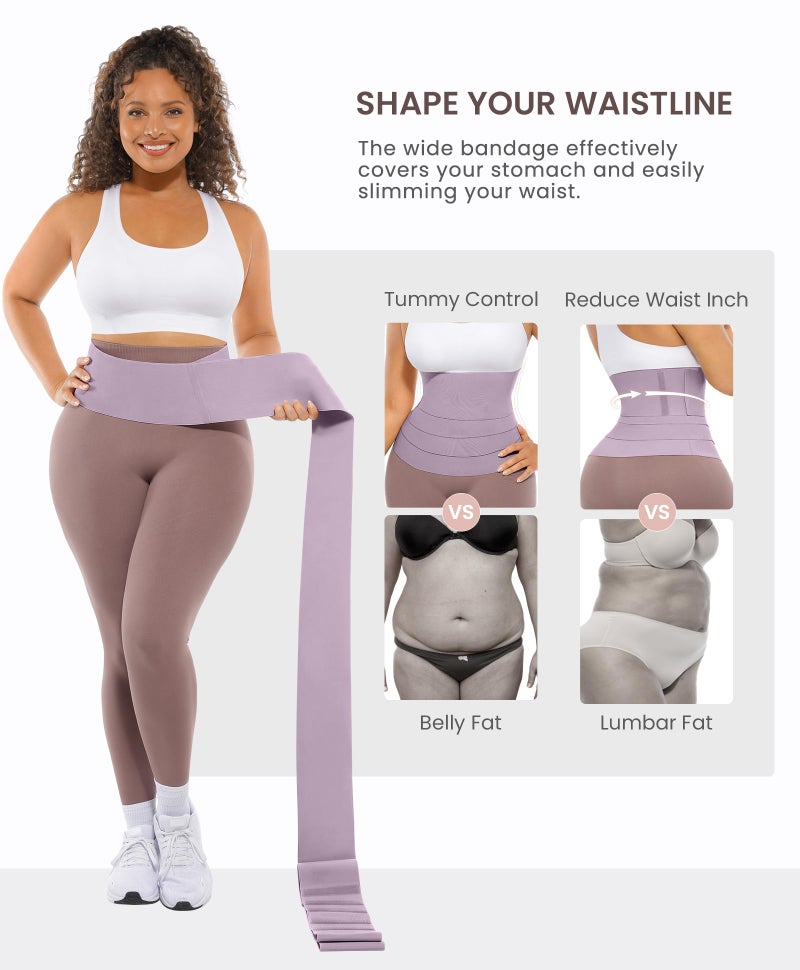 FeelinGirl Waist Trainer for Women Trimmer Belt Waist Cincher Tummy Wrap Plus Size Body Shaper (One Size, Light purple) - Image 2