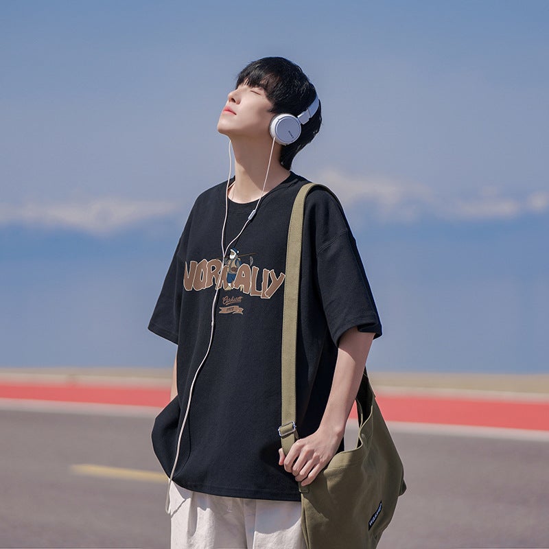 Short-Sleeved T-Shirt Men'S American-Style Retro Ins Trendy Brand Heavy Cotton Loose Casual Solid Color Round Neck Pullover Half-Sleeved T-Shirt - Image 4