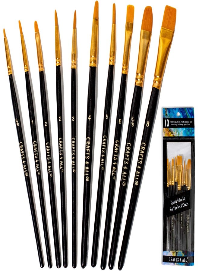 Crafts 4 All Acrylic Paint Brushes - Pack of 10 Professional, Wide and Fine Tip, Nylon Hair Artist Paintbrushes - Paintbrush Bulk Set for Watercolor, Canvas, Craft, Detail & Oil Painting - Image 1