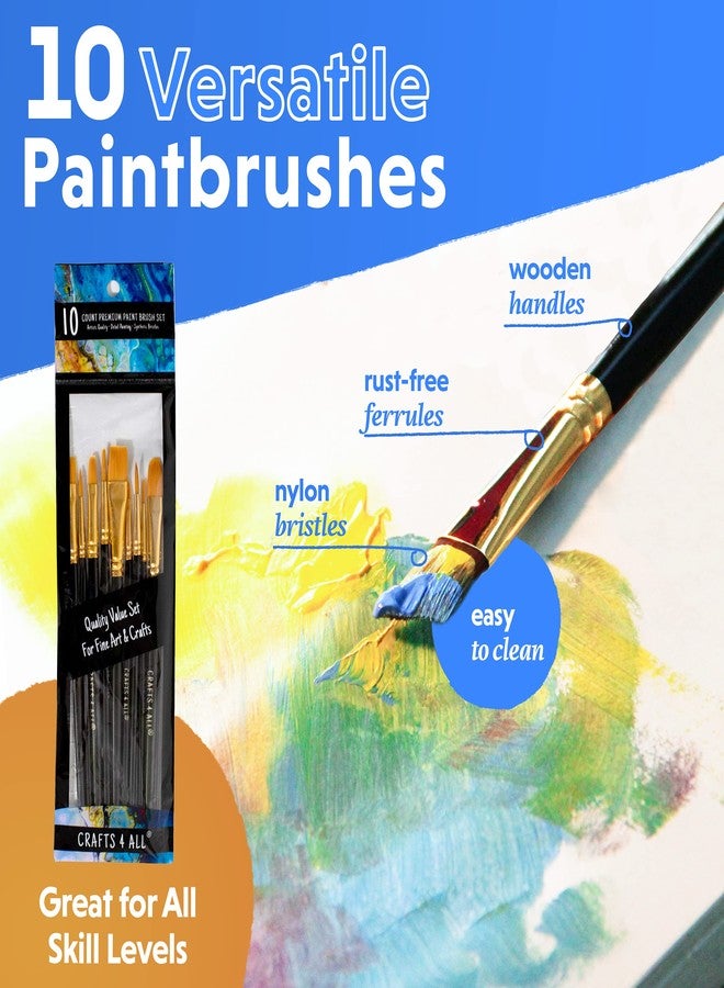 Crafts 4 All Acrylic Paint Brushes - Pack of 10 Professional, Wide and Fine Tip, Nylon Hair Artist Paintbrushes - Paintbrush Bulk Set for Watercolor, Canvas, Craft, Detail & Oil Painting - Image 2
