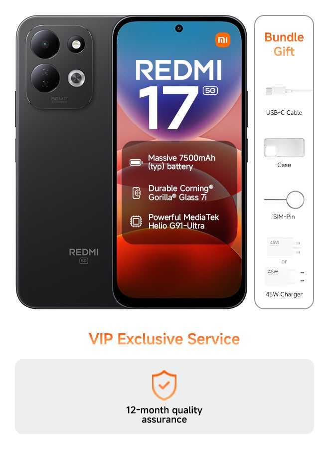 شاومي Redmi 17 Dual SIM 5G Black 4GB RAM 128GB - Global Version - Image 1