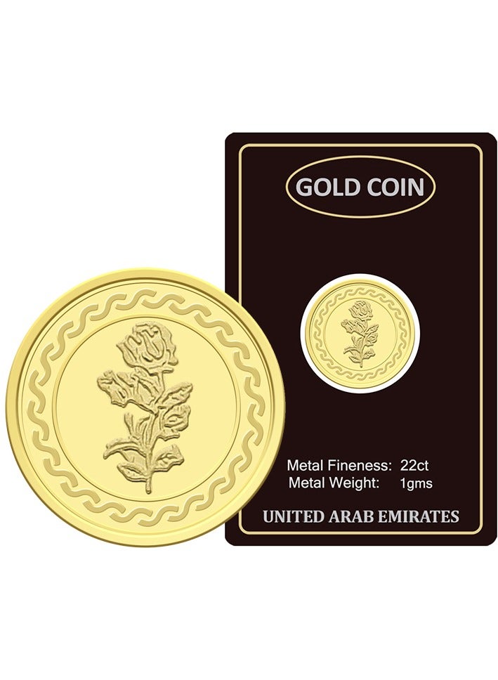FK Jewellers 1g Gold Coin with Flower & UAE Heritage Building Design Gold Coin - 1 Gram 22KT - Image 1