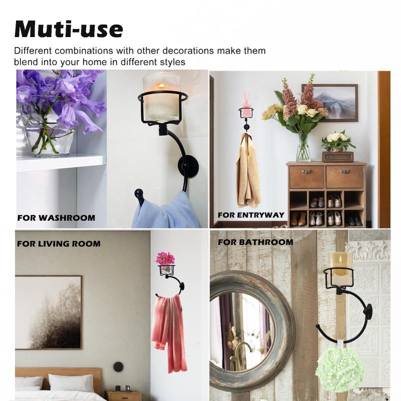 ICCTUO Hand Towel Holder, Matt Black Hand Towel Ring for Bathroom Wall Mounted, Heavy Duty Towel Hook with Candle Holder for Bathroom Wall Decoration - Image 5
