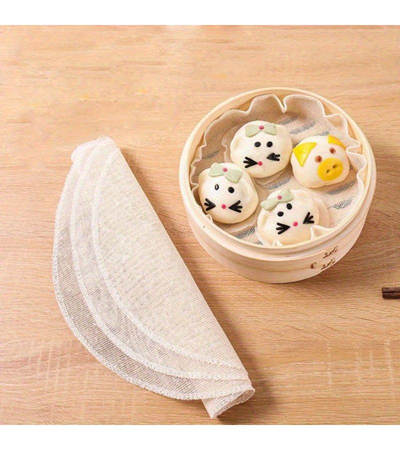 6 Pieces Round Non Stick Steamer Mats Baking Rice Cake Tray Non Slip Basket Covers for Steamed Buns and Bread - Image 5