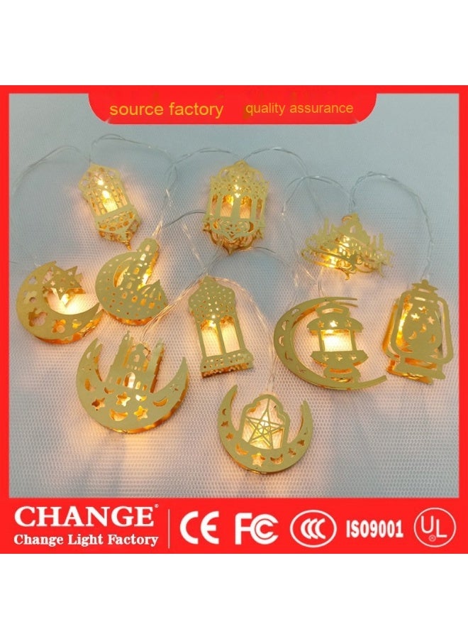NIBEMINENT Ramadan Decorations Lantern Lights, 9.8 Ft 20 LEDs Lantern Metal String Lights Battery Operated Lights Ramadan Kareem Eid Al Adha Decoration for Home Eid Party Light 