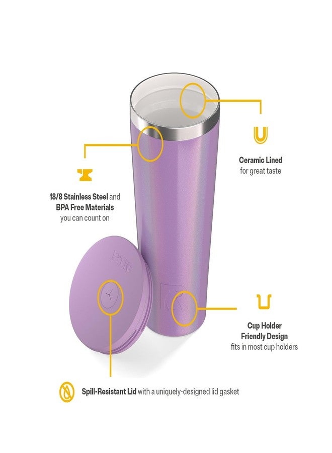 RTIC 20oz Everyday Tumbler Insulated Stainless Steel Portable Travel Coffee Cup with Straw, Ceramic Lining, Spill-Resistant Lid, BPA-Free, Hot and Cold Drink, Lavender Glitter - Image 3