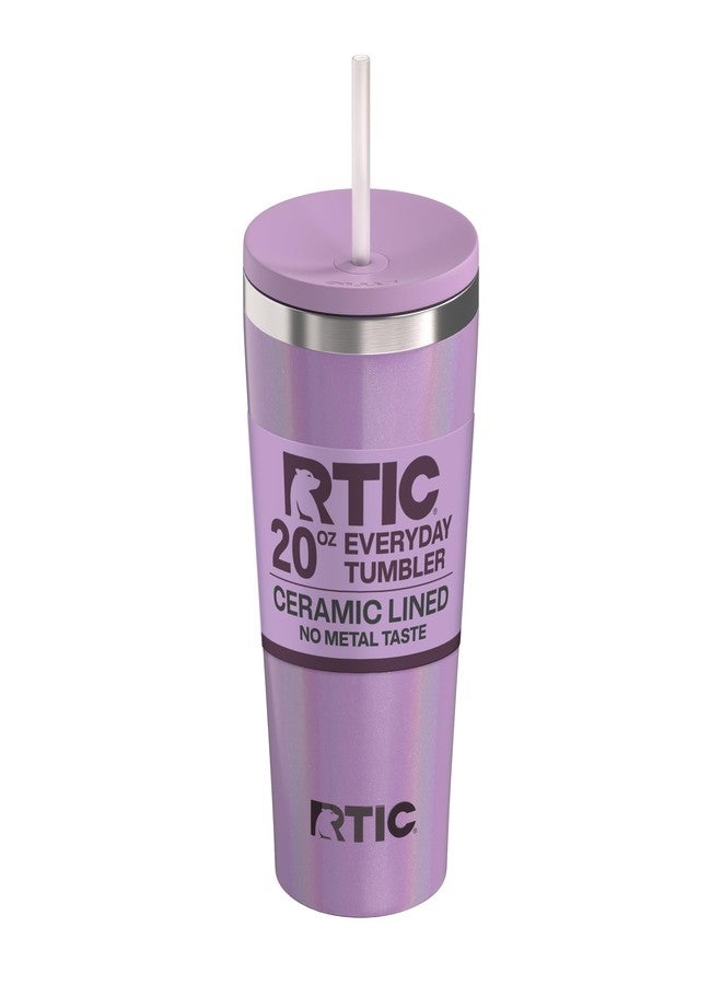 RTIC 20oz Everyday Tumbler Insulated Stainless Steel Portable Travel Coffee Cup with Straw, Ceramic Lining, Spill-Resistant Lid, BPA-Free, Hot and Cold Drink, Lavender Glitter - Image 1